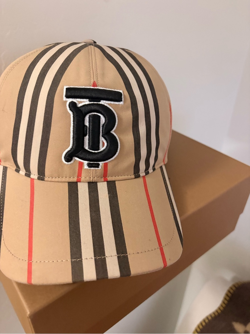 Burberry Beige Nova Check Cap with Black and Red Accents